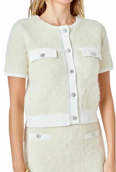 English Factory Round Neck Short Sleeve Cardigan In Beige In Neutral