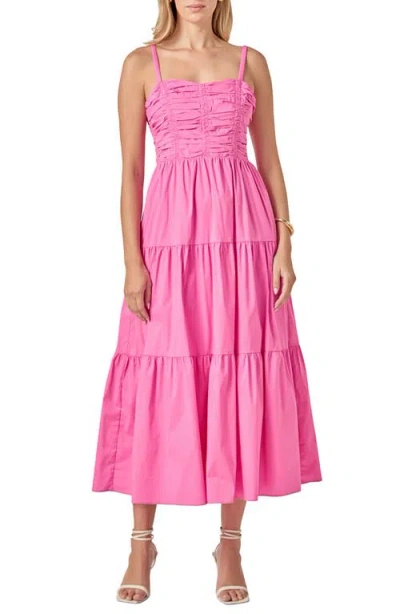 English Factory Ruched Cotton Blend Tiered Sundress In Pink