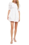 English Factory Ruched Puff Sleeve Cotton Dress In White