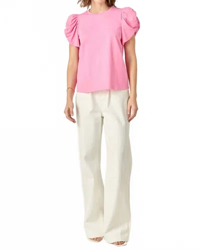 English Factory Ruched Sleeve Tee In Pink