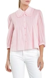 ENGLISH FACTORY RUFFLE COLLAR COTTON BLEND BUTTON-UP SHIRT