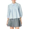 English Factory Ruffle Collar Cotton Blend Button-up Shirt In Powder Blue