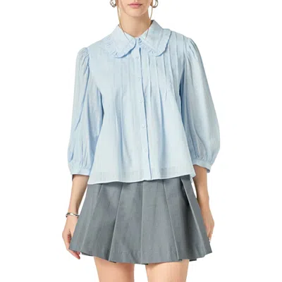English Factory Ruffle Collar Cotton Blend Button-up Shirt In Powder Blue