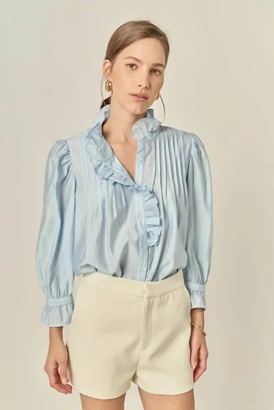 English Factory Ruffle Detail Blouse In Lt Blue
