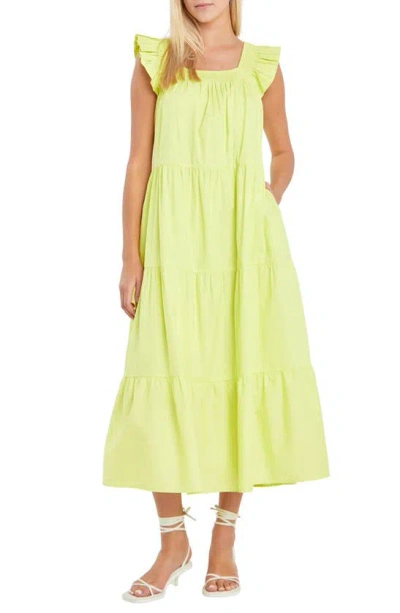 English Factory Ruffle Detail Midi Dress In Lime