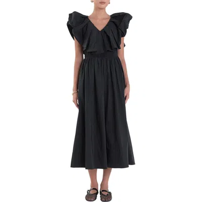English Factory Ruffle Midi Dress In Black