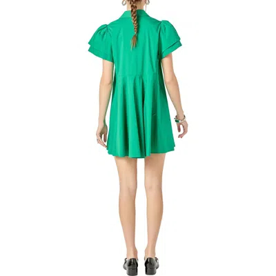 English Factory Ruffle Sleeve Flare Mini Shirtdress In Green