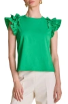 English Factory Ruffle Sleeve Mix Media Cotton Top