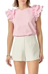 English Factory Ruffle Sleeve Mix Media Cotton Top In Light Pink