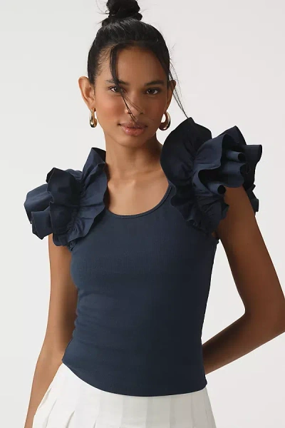 English Factory Ruffle-sleeve Top In Blue