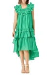 English Factory Ruffle Sleeveless High-low Maxi Dress In Green
