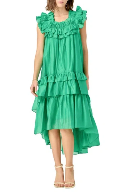 English Factory Ruffle Sleeveless High-low Maxi Dress In Green