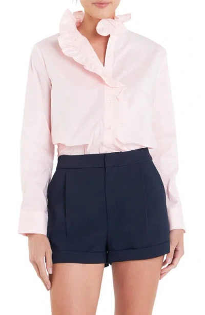 English Factory Ruffle Trim Button-up Shirt In Baby Pink