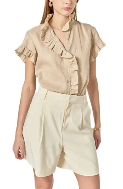 English Factory Short Sleeve Ruffle Shirt In Natural In Neutral