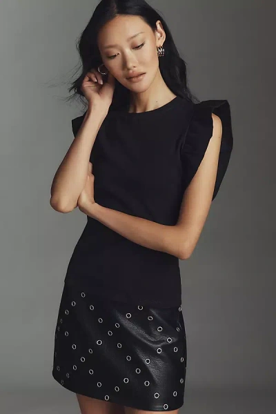 English Factory Ruffled Knit Top In Black