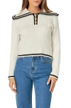 English Factory Sailor Stripe Cable Sweater In Off White
