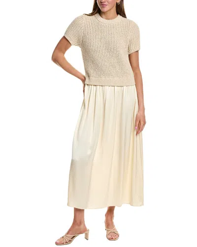 English Factory Satin Contrast Mixed Media Midi Dress In Yellow