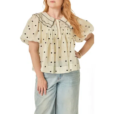 English Factory Scallop Collar Top In Cream