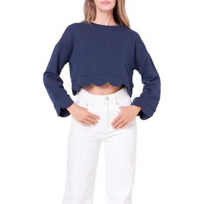 English Factory Scallop Crop Knit Top In Navy