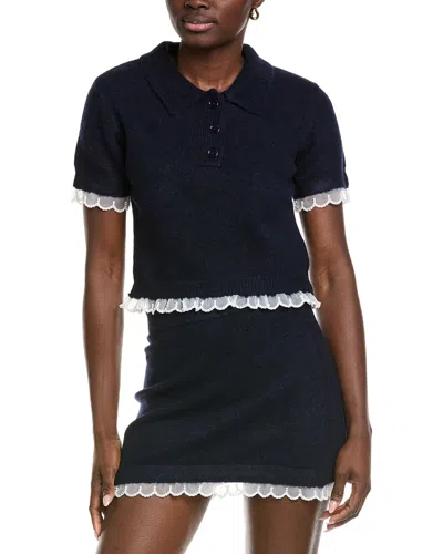 English Factory Scallop Detailed Knit Top In Blue