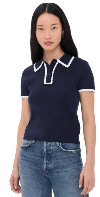 English Factory Scallop Detailed Short Sleeve Polo Navy/white