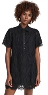 English Factory Scallop Embroidered Cotton Mini Shirt Dress Black In Black