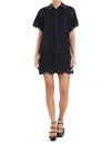English Factory Embroidered Cotton Blend Mini Shirtdress In Black
