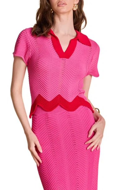English Factory Scallop Polo Sweater In Pink