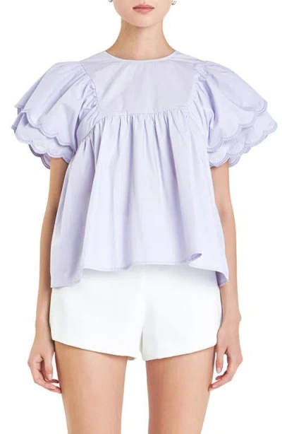 English Factory Scallop Ruffle Cotton Babydoll Top In Lavender | ModeSens
