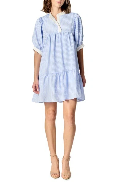 English Factory Scallop Stripe Minidress In Blue
