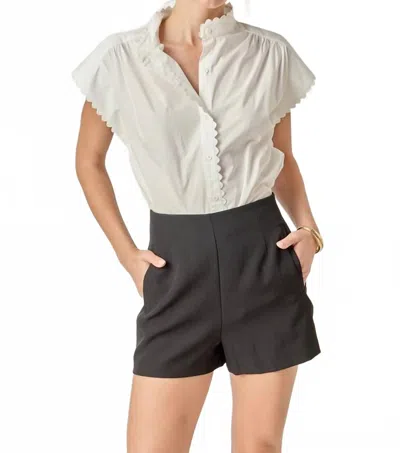 English Factory Scallop Trim Ric Rac Short Sleeve Shirt In White