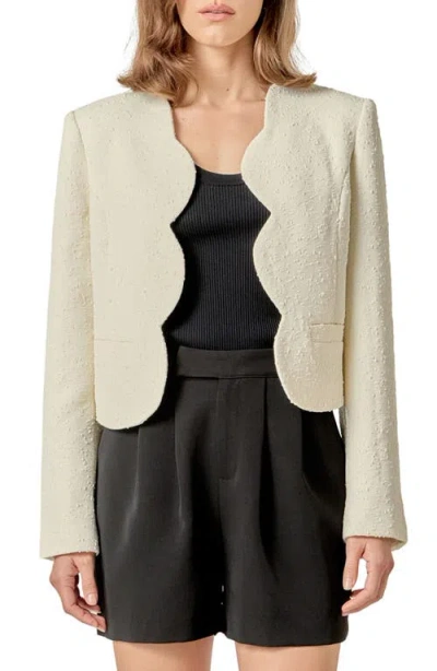 English Factory Scallop Trim Textured Woven Jacket In Green
