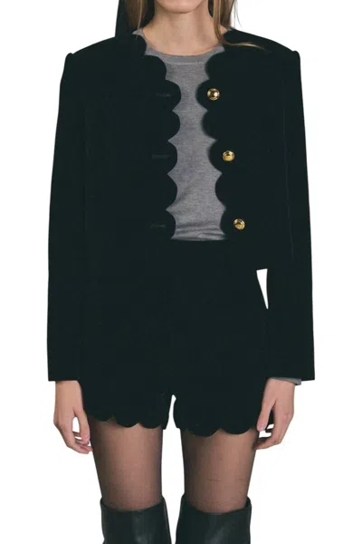 English Factory Scallop Velvet Shorts In Black