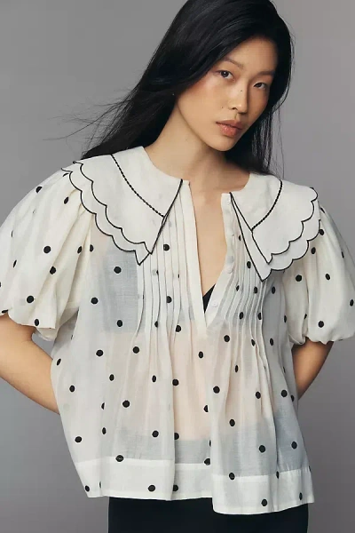 English Factory Scalloped Collar Blouse In White
