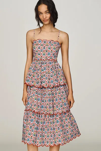 English Factory Scalloped Midi Dress In Pink
