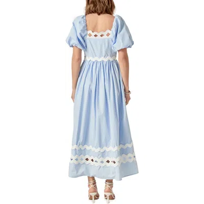English Factory Scalloped Puff Sleeve Cotton Maxi Dress In Powder Blue/cream