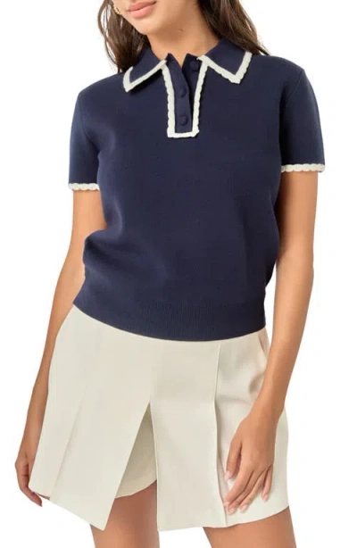 English Factory Scalloped Trim Jumper Polo In Brown