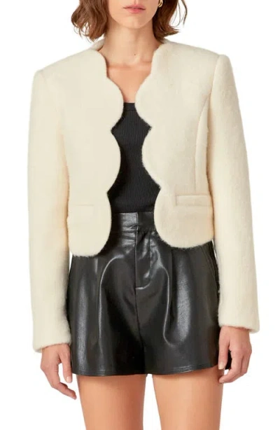 English Factory Scalloped Wool Blend Crop Jacket In Off White