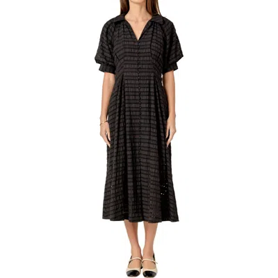 English Factory Seersucker Check Cotton Blend Midi Dress In Black