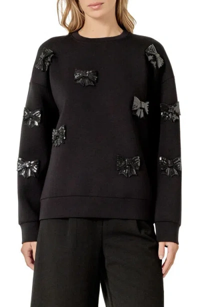 English Factory Sequin Bow Scuba Sweatshirt In Black