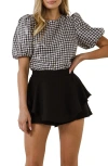 English Factory Sequin Gingham Top In Black/white