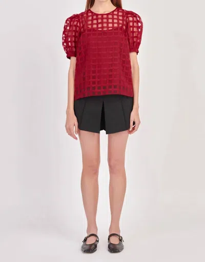 English Factory Sheer Puff Sleeve Top In Red