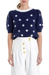 ENGLISH FACTORY SHELL EMBROIDERED PUFF SLEEVE SWEATER