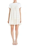 English Factory Shirred Chiffon T-shirt Dress In White/ivory