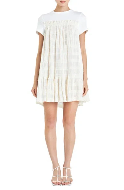 English Factory Shirred Chiffon T-shirt Dress In White/ivory