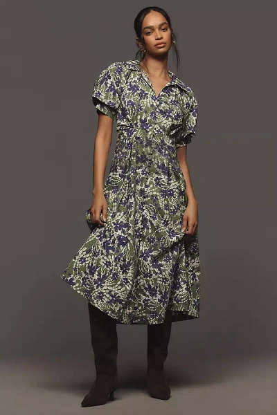 English Factory Short-sleeve A-line Midi Shirt Dress In Multicolor