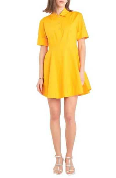 English Factory Short Sleeve Cotton Shirtdress In Orange