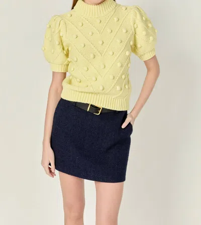 English Factory Short Sleeve Cotton Sweater In Butter Yellow