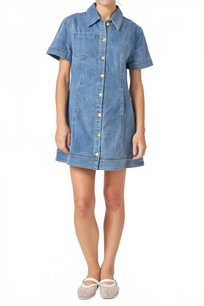 English Factory Short Sleeve Denim Dress In Blue