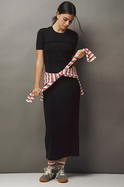 English Factory Short-sleeve Maxi Dress In Black
